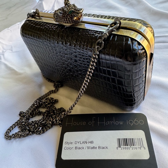 House of Harlow 1960 Embossed Leather Chain-Link Clutch - Picture 8 of 9